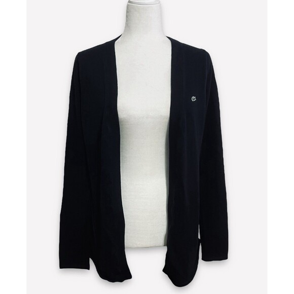 Lasoste Open Front Cardigan Sweater Black 100% Cotton Women’s Size 38 Medium - Picture 1 of 10